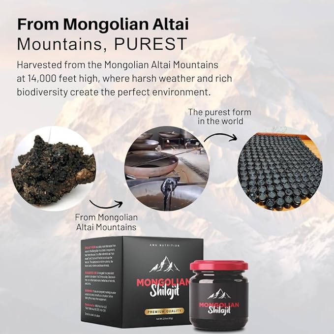 AMU NUTRITION Pure Organic Mongolian Shilajit Resin - Himalayan Shilajit Supplement for Men and Women 100% Pure Natural and Black Shilajit Resin - Natural Source of Fulvic Acid (50 Gram)