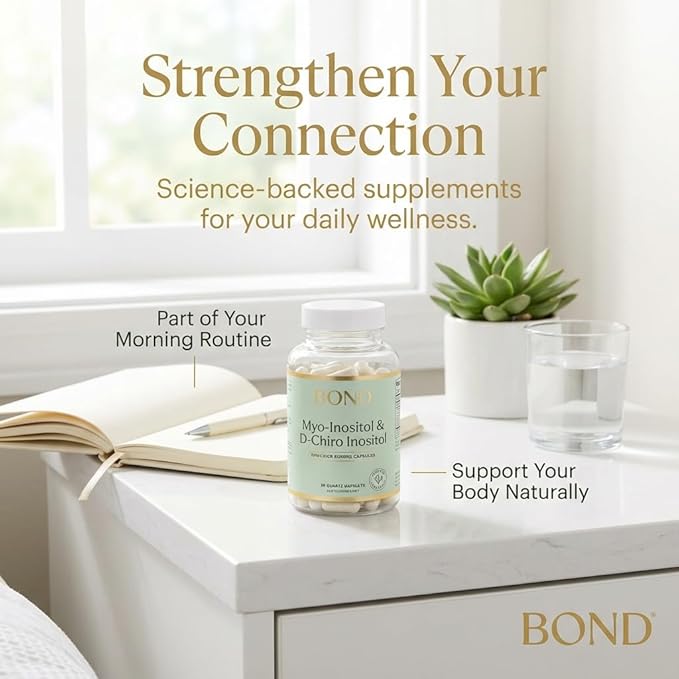 BOND Myo-Inositol &amp D-Chiro Inositol Supplement for Women | Supports PCOS &amp Hormone Balance Ovulation &amp Regular Cycles – 40:1 Ratio | Fertility Supplements for Women | 90 Vegan Capsules (