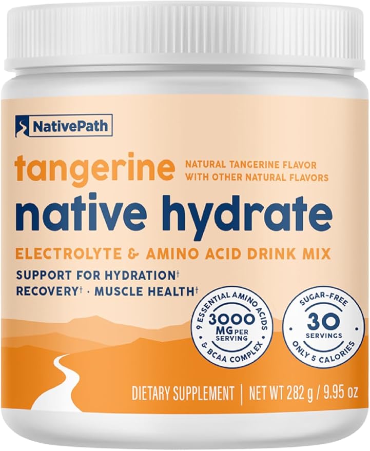 NativePath Hydrate Zero Sugar Electrolytes Powder with BCAAs Tangerine Hydration Keto &amp Paleo Friendly 30 Servings