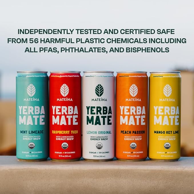 Mateina Yerba Mate Zero Sugar Energy Drink – 120mg Natural Caffeine – Organic Non-GMO Non-Carbonated – Dr. Andrew Huberman Recommended – (12 fl oz Cans 12 Pack) Mint Limeade