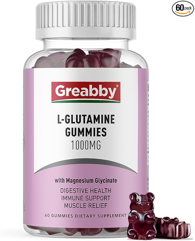 L Glutamine 1000mg Gummies - Muscle Relief &amp Immune Support Amino Acid Supplement with Magnesium Glycinate Vegan &amp Non-GMO Gluten Free (60 Count)