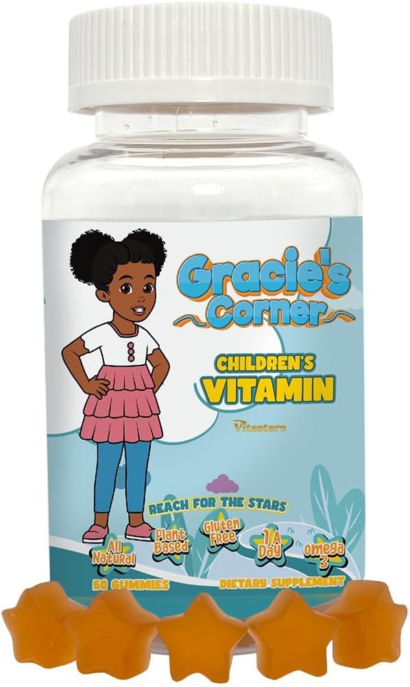 Gracie’s Corner Stars Kids Multivitamin Gummies with Omega 3 - Children’s Vitamins A B C D - Star-Shaped Toddler Multivitamins Plant-Based Gluten-Free Kids Gummy Vitamins 60 Count