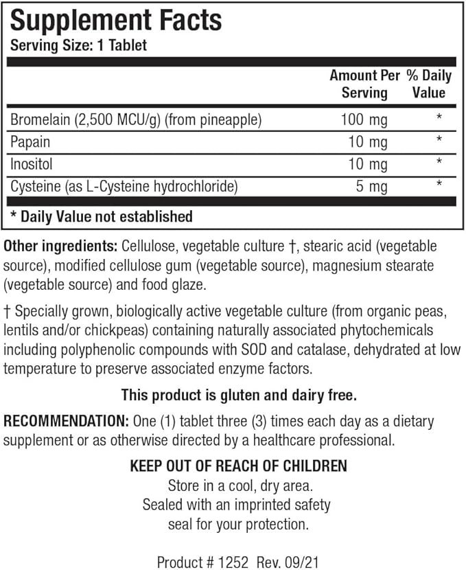 Biotics Research Bromelain Plus Lactose Free Dairy Free Digestive Support Supports Healthy and Balanced Physiological Pathways Muscle Relaxation and Comfort Bromelain 2500 MCU g Papain 100 Tablets