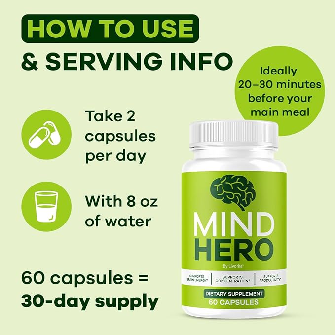 (2 Pack) Mind Hero Capsules - Brain Health and Memory Support Advanced Formula MindHero Focus Pills Daily Support Natural Cognitive Function for Overall Health &amp Wellness 120 Capsules for 2 Mont