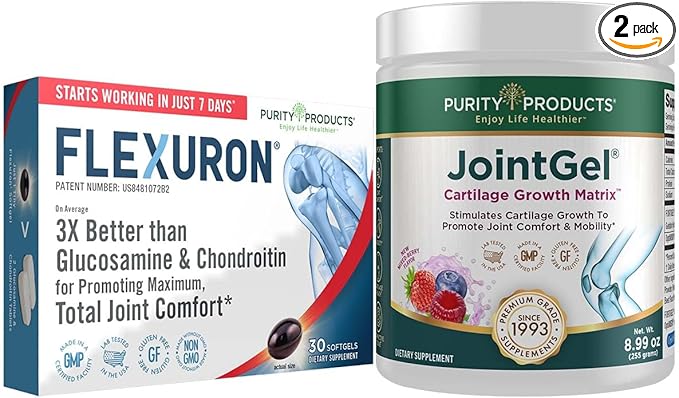 Purity Products Flexuron Joint Formula + Joint Gel Flexuron (Krill Oil Low Molecular Weight Hyaluronic Acid Astaxanthin) - Joint Gel Berry Powder (Bioactive Collagen Peptides + MSM)