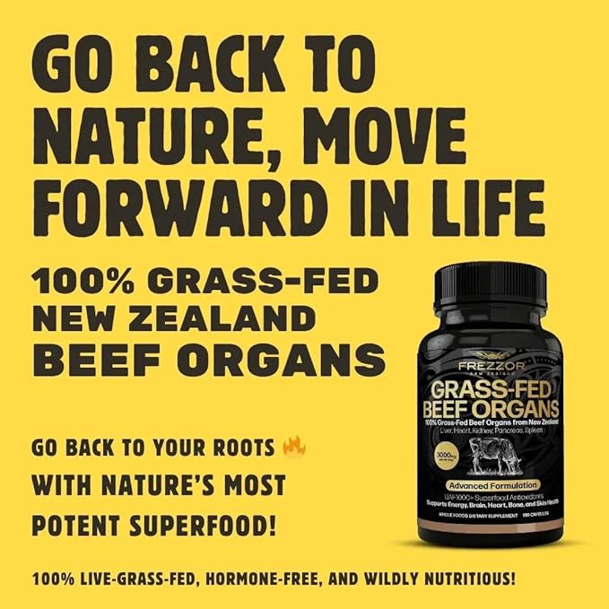 FREZZOR New Zealand 100% Live-Grass-Fed Beef Liver &amp Organs Combo Pack Supports Whole Body Wellness and Energy with Proprietary Blend of Liver Heart Kidney Pancreas &amp Spleen Non-GMO360 C