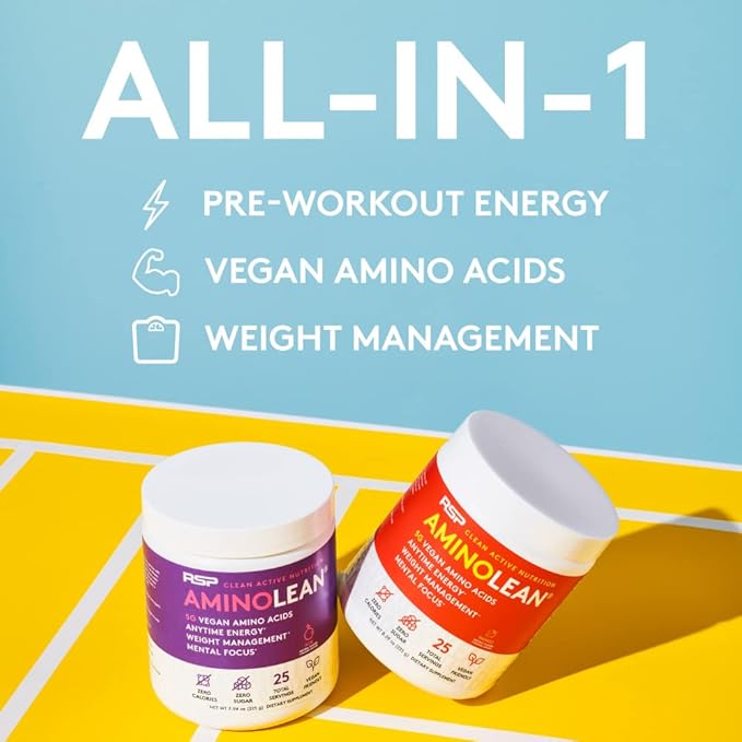 RSP Vegan AminoLean – All-in-One Natural Pre Workout Amino Energy Weight Management with BCAAs Complete Vegan Preworkout Powder Pineapple Coconut