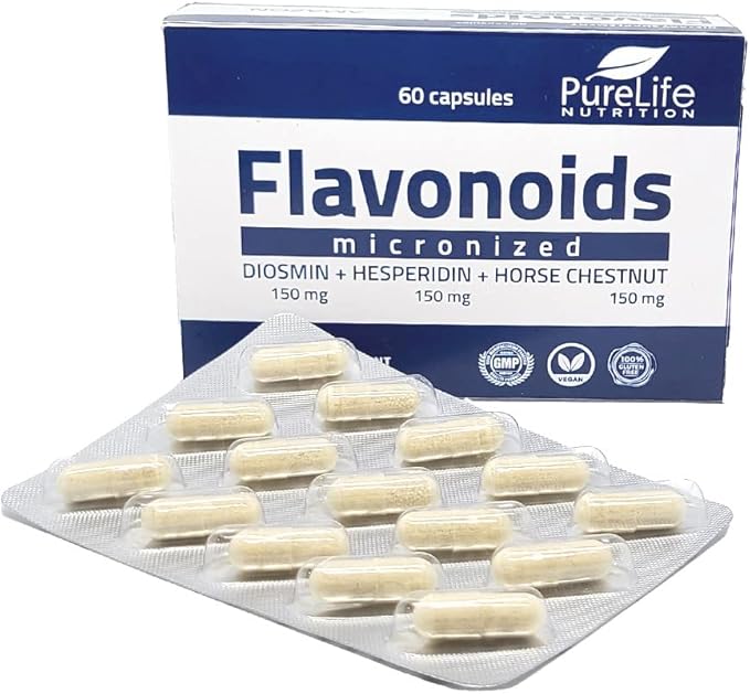 Flavonoids 60 days Support Healthy Circulation Veins Capillaries and Lymphatic Drainage- MPFF- Micronized Diosmin 150mg + Hesperidin 150mg + Horse Chestnut150 mg- GMP Certificate vegan