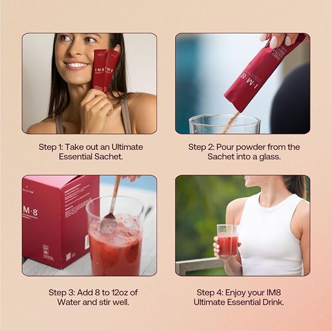 IM8 Daily Ultimate Essentials All-in-One Multivitamin Supplement 92 Nutrient Rich Ingredients CoQ10 Probiotics Vitamins Greens GF Acai Mixed Berry (30 Servings Travel Packs - Tumbler Included)