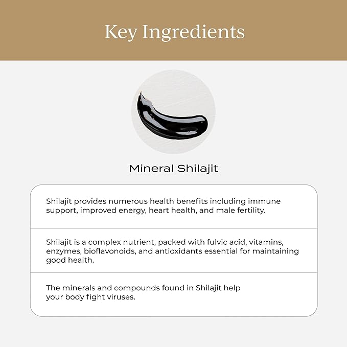 CYMBIOTIKA Pure Himalayan Shilajit Resin 500mg - 84+ Trace Minerals High Potency with Elemental Gold &amp Fulvic Acid - for Energy Focus Immune &amp Digestive Support - Authentic Shilajit Resin