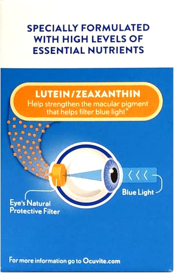 Bausch + Lomb Ocuvite Blue Light Eye Health – Mini Soft Gels with 25 mg Lutein + 5 mg Zeaxanthin – Eye Defense for Screen Time Gamers &amp Digital Device Users 30 ct (Pack of 4)