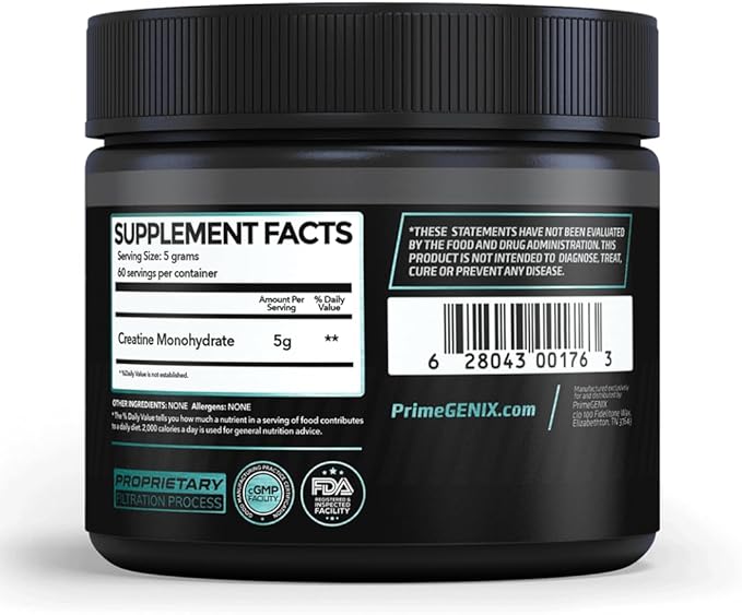 PrimeGENIX Micronized Creatine Monohydrate Powder - 300g Creatine Powder with 60 Servings to Support Strength Endurance and Recovery - Perfect Fitness Supplement for Muscle Building