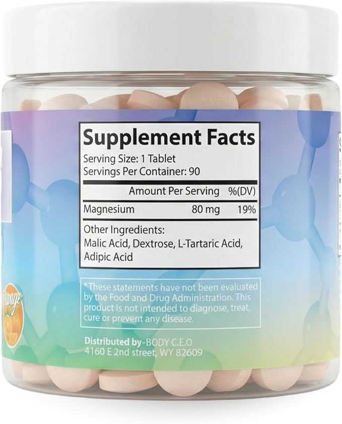 BODY C.E.O. Hydrogen Water Tablets with Magnesium | Molecular Hydrogen Tablet for Drinking Water | Support Energy Focus &amp Antioxidant Balance | Vegan &amp Gluten Free Supplement| 90 Count (Orange