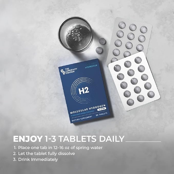 Molecular Hydrogen H₂ Tablets 12 PPM | Neutralize the Effects of Oxidative Stress &amp Free Radicals | Supports Cellular Health | Bioavailable Source of Magnesium | 30 Tablets