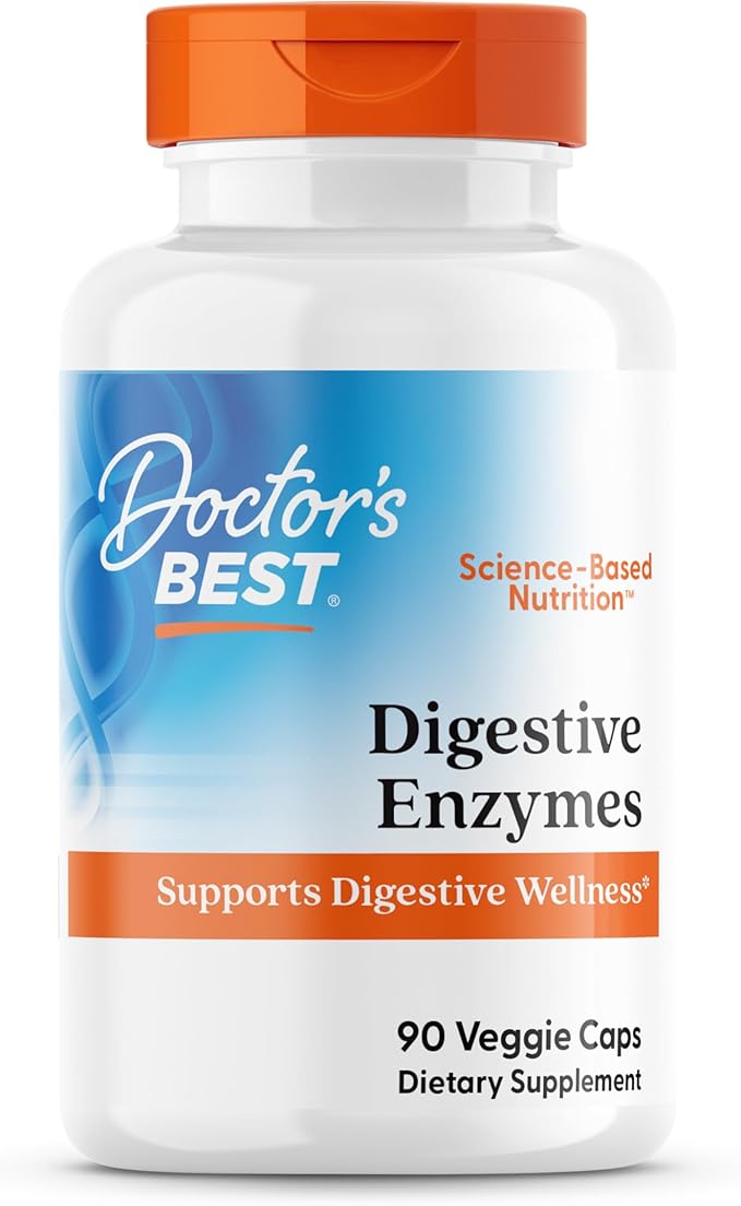 Doctor's Best Digestive Enzymes Supplement for Women &amp Men - Supports Gut Health Digestion &amp Overall Wellness Formulated with Amylase Super Enzyme Blend for Food Break Down Non GMO - 90 V