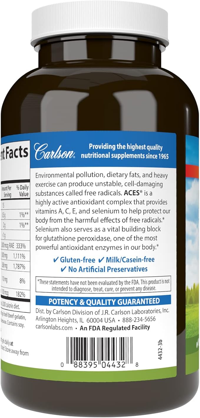 Carlson - ACES Vitamins A C E + Selenium Cellular Health &amp Immune Support Antioxidant 200 Softgels