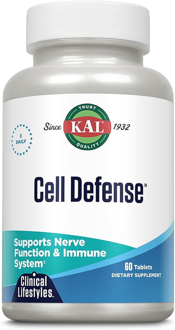 KAL Cell Defense Tablets - Mushroom Complex Supplement for Women &amp Men Beta Carotene Vitamins C E &amp B-12 Organic Reishi Maitake &amp Shiitake Blend Cellular Wellness Booster for Adult