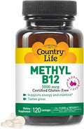 Country Life Methyl B12 3000 mcg Lozenges Supports Energy &amp Stamina Metabolism &amp Red Blood Cell Production Berry Flavor 120 Vegan Lozenges Certified Gluten Free &amp Halal