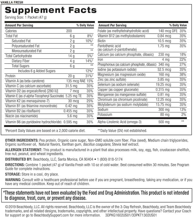 BODi 3-Day Refresh Complete Kit – Shakeology Vanilla Fresh Protein Shake Fiber Sweep Program Guide for Clean Eating Lose a Few Pounds Body Cleanse