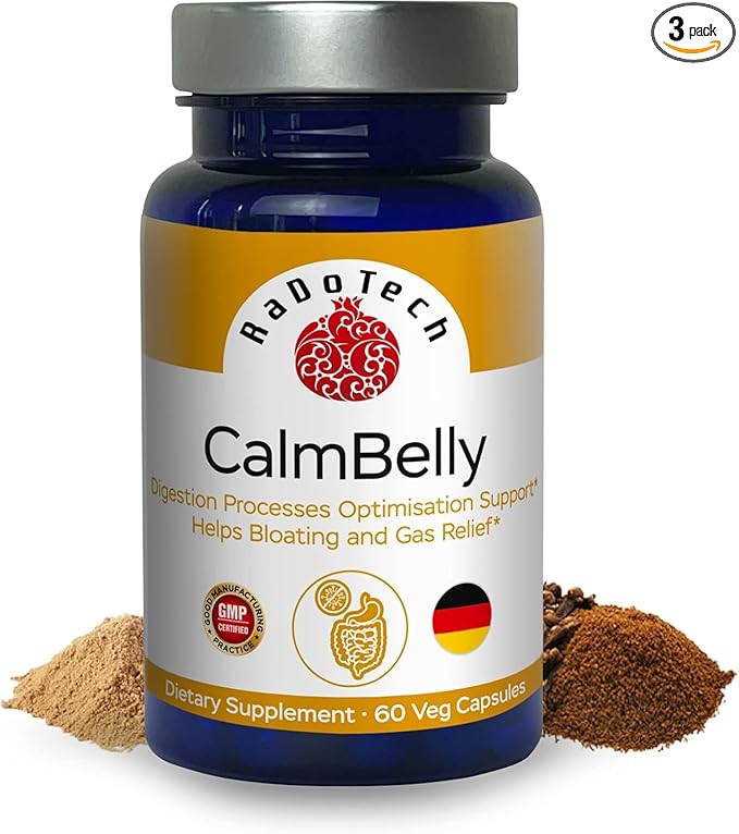 CalmBelly Helps Normalize Digestive Processes Support Active Enzymes Probiotics for Digestive Health Supplements for Women and Men Formula for Overall Wellness 180 Count (Pack of 3)