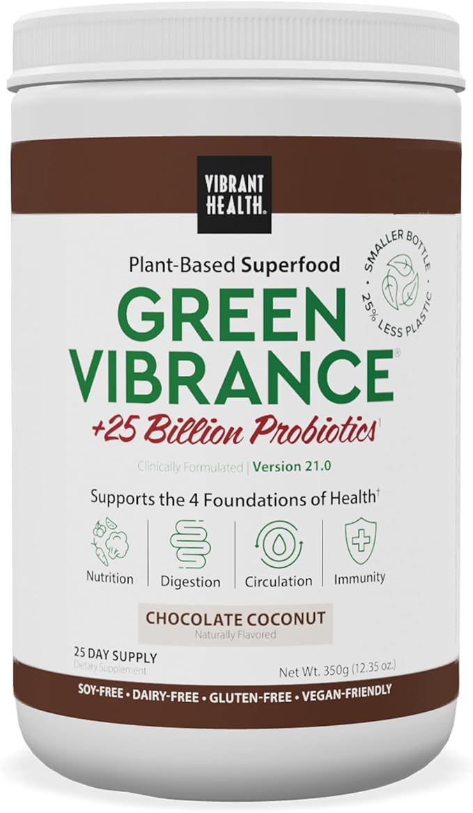 Vibrant Health Green Vibrance Plant-Based Superfood Powder Vegan Friendly Chocolate Coconut 25 Servings