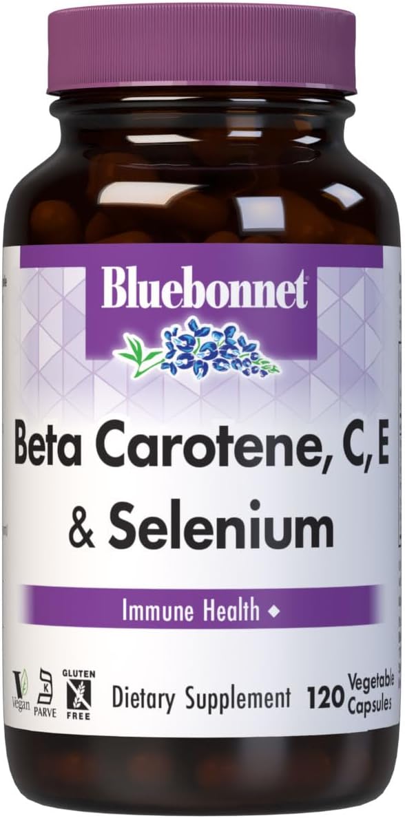 Bluebonnet Beta Carotene C and E Plus Selenium Vegetarian Capsules 120 Count White
