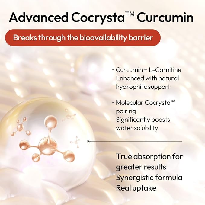 BIGVITA CoCrystal Curcumin+ | 60x Absorption with Curcumin &amp L-Carnitine | Dietary Supplement for Daily Wellness | 60 Capsules | Made in USA