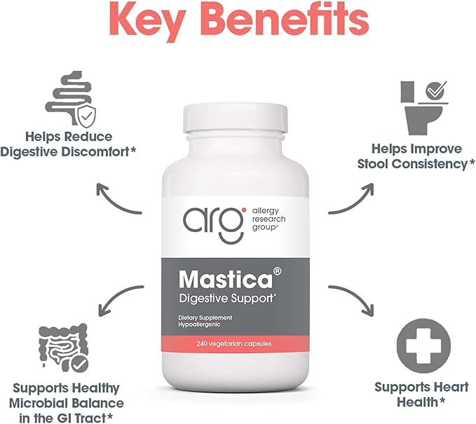 Allergy Research Group Mastica - Mastic Gum Capsules Digestive Health Supplement for Adults Mastic Resin Powder Capsules for Gut Health Support - 240 Count