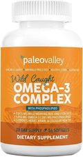Paleovalley Omega-3 Complex Wild Caught Fish Oil Softgels 1050mg Omega-3s 750mg DHA 187mg EPA Phospholipid Bound Omega-3 Supplement for Brain Heart and Joint Health 28 Servings