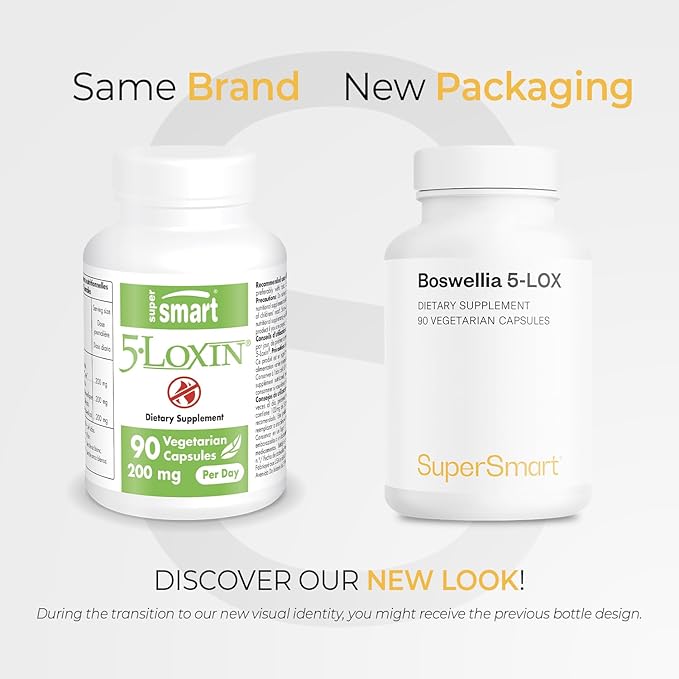 Supersmart - 5-Loxin 200mg per Day (Patented) - AKBA Supplement - 5-Loxin Boswellia Serrata Extract | Non-GMO &amp Gluten Free - 90 Vegetarian Capsules