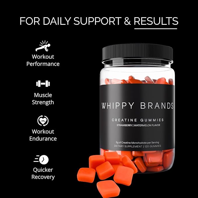 Creatine Gummies | 5g Creatine Monohydrate per Serving | Muscle Strength &amp Recovery | Chewable Creatine Supplement | 30 Servings (Strawberry Watermelon)
