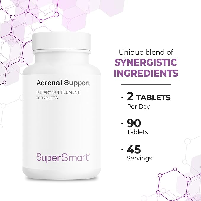 Supersmart - Adrenal Support (Advanced Formula) - with Rhodiola Rosea Holy Basil Tulsi Magnesium - Adaptogenic Herbs Supplement | Non-GMO &amp Gluten Free - 90 Tablets