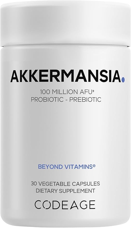 Codeage Akkermansia Synbiotic Supplement - 100 Million AFU Akkermansia Probiotic &amp Chicory Inulin Prebiotic - Chicory Root - 1 Capsule Per Serving - Non-GMO Gluten-Free - 30 Capsules