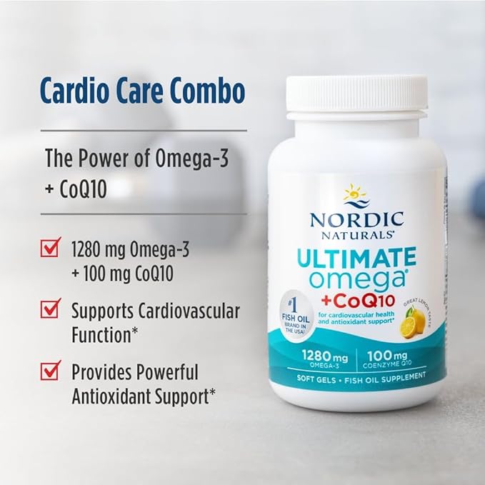 Nordic Naturals Ultimate Omega + CoQ10 Lemon - 90 Soft Gels - 1280 mg Omega-3 + 100 mg CoQ10 - Heart Health Cellular Energy Antioxidant Support - Non-GMO - 45 Servings