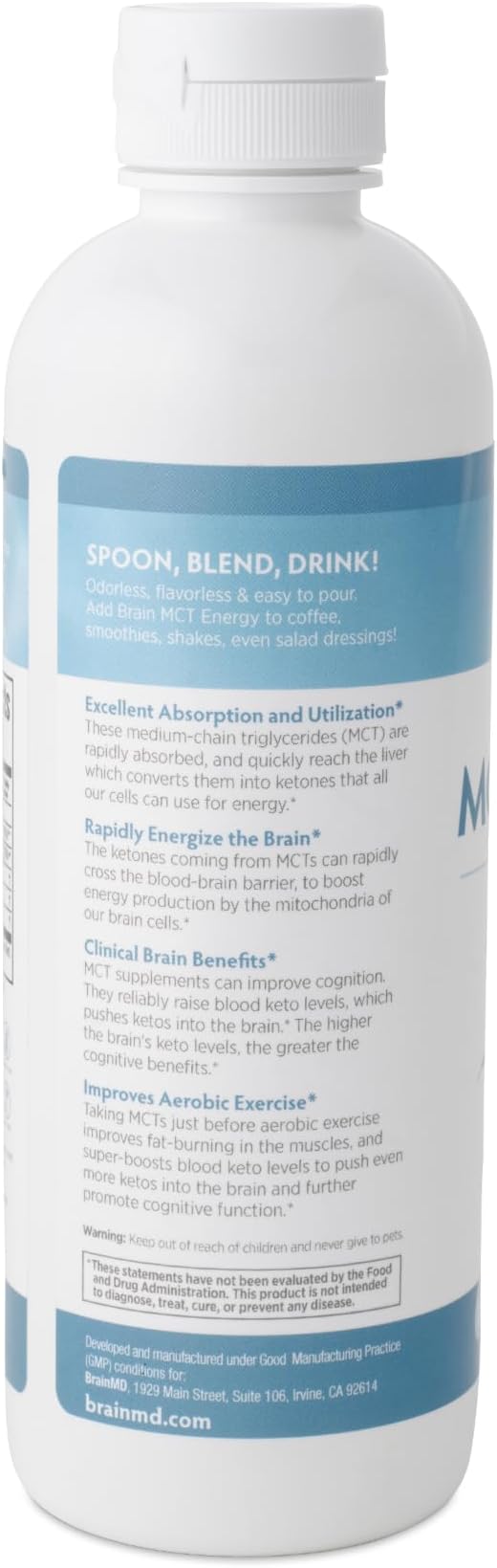 BRAINMD Dr Amen Brain MCT Energy - 16 fl oz - Energy Support for Brain &amp Body - Improves Focus &amp Satiety - Clean &amp Fast Acting - Gluten Free - 31 Servings
