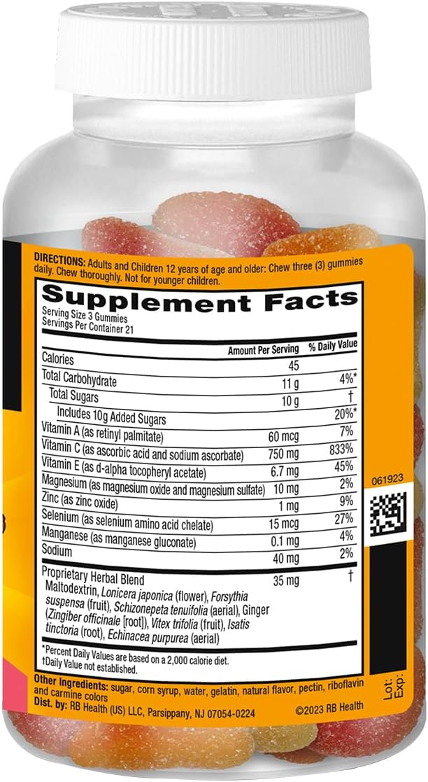 Airborne 750mg Vitamin C Immune Support Supplement Gummies for Adults Assorted Fruit Flavor Gluten Free Crafted Blend with Powerful Antioxidants Vitamins A C &amp E 63 Gummies (3 Pack)