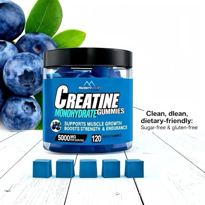 Creatine Monohydrate Gummies Blueberry Flavor Creatine Gummy with 5000mg per Serving 120 Count Vegan Dietary Supplement for Muscle Growth Strength Endurance