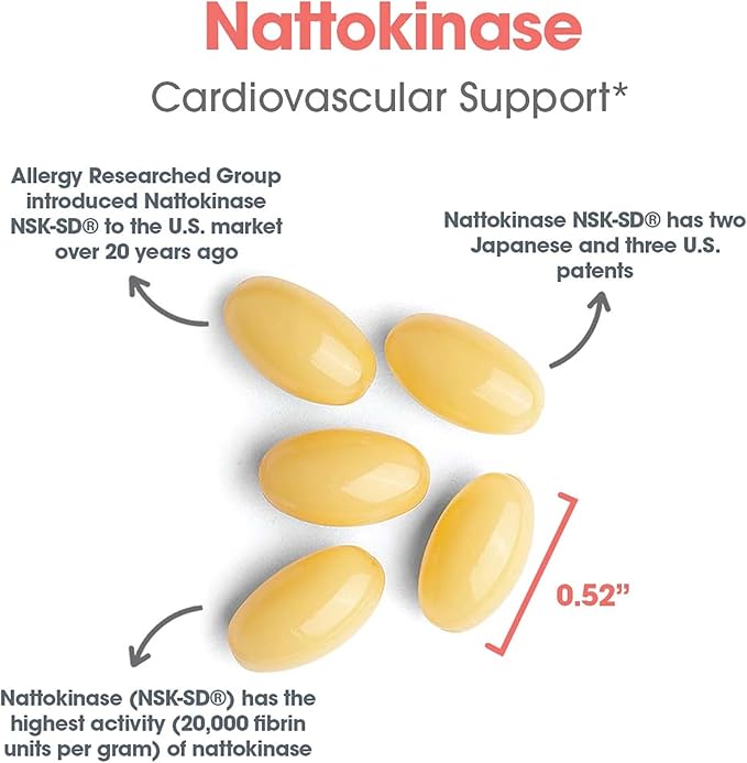 Allergy Research Group ARG Nattokinase 100 mg - Supplement to Support Healthy Circulation - Delivers 100 mg Nattokinase NSK-SD from Fermented Soybeans per Serving - 180 Servings - 180 Capsules