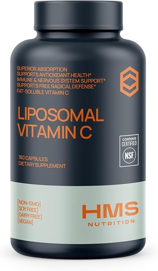 Liposomal Vitamin C 1600 mg — Fat‑Soluble High‑Absorption Liposomal C Capsules for Immune &amp Skin Support | NSF‑Certified Non‑GMO Gluten‑Free | 180 Capsules (90‑Day Supply)