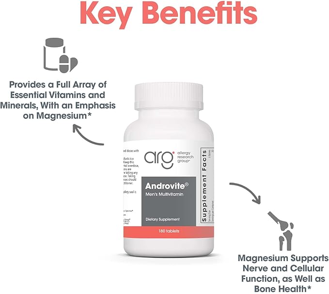 Optimox Androvite for Men - Magnesium Supplement for Men 500mg Multimineral and Multivitamin Supplement with Vitamin C Vitamin D3 Calcium-Free - 180 Count