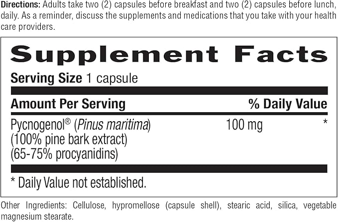 Country Life Pycnogenol 100mg - French Maritime Pine Bark Extract Antioxidants Supplement - Supports Cardiovascular Health - No Yeast Corn Wheat Soy Milk Salt Preservatives - 30 Capsules