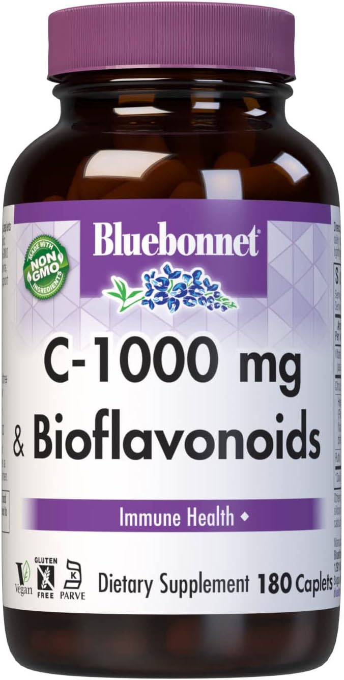 Bluebonnet Nutrition C-1000 mg Plus Bioflavonoids Caplets Vitamin C 1000 mg Citrus Bioflavonoids 500 mg for Immune Health Soy Free Gluten Free Non-GMO Kosher Dairy Free Vegan 180 Caplets