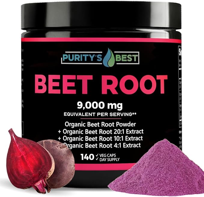 Purity's Best Beet Root Capsules 140 Veggie Pills Supports Blood Circulation - Helps Nitric Oxide Production Beet Root Extract Pure Non-GMO