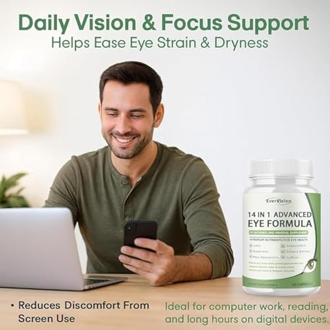 14 in 1 Advanced Eye Formula 1 Pack Eye Vitamin and Mineral Supplement with Lutein Zinc Zeaxanthin &amp Bilberry Extract for Vision Care 60 Capsules