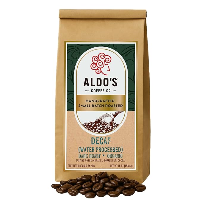 Aldo’s Coffee Co. Organic Water Process Decaf Coffee Dark Roast 100% Arabica from East Timor 16 oz (Medium Grind)
