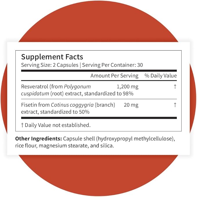Pattern Wellness Resveratrol with Fisetin – Supports Cellular Heart &amp Immune System Health – Promotes Antioxidant Protection – Vegan Non-GMO Gluten-Free – 180 Capsules