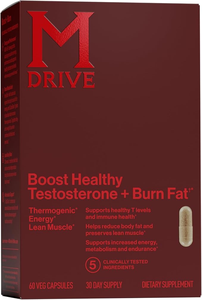 Mdrive Boost and Burn Testosterone Booster and Fat Burner for Men Energy Strength Stress Relief KSM-66 Ashwagandha Chromax 60 Capsules
