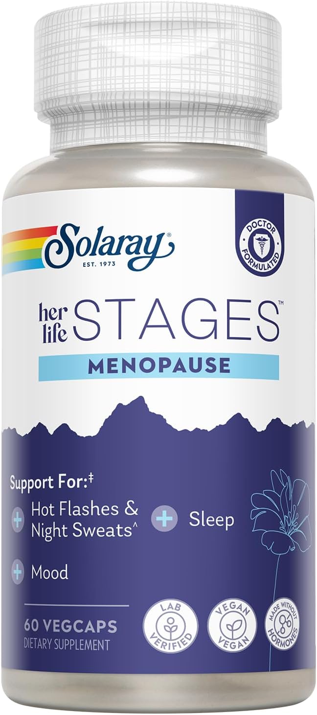 SOLARAY Menopause her Life Stages - Menopause Supplements for Women - Supports Mood Sleep Hot Flashes Night Sweats - Vegan Gluten Free - 60-Day Guarantee - 30 Servings 60 VegCaps
