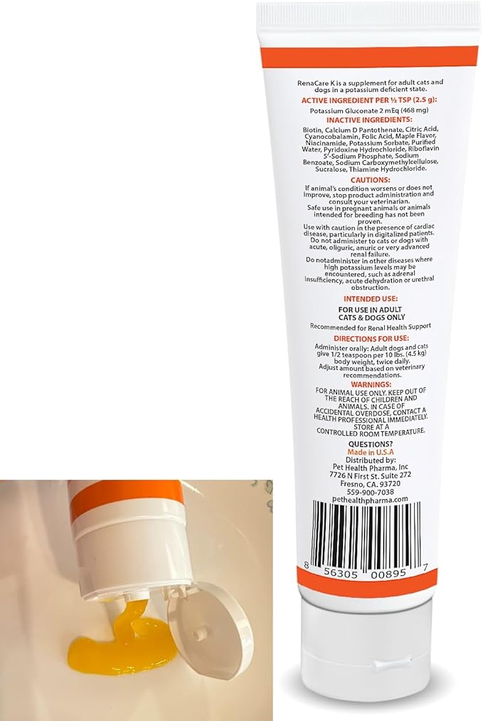 RenaCare K is for Renal K (Potassium Gluconate) Potassium Supplement Gel for Dogs and Cats (15 oz) with Maple Flavor (Made in U.S.A)