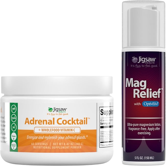 Jigsaw Health Bundle | Adrenal Cocktail 60 Servings (Jar) and MagRelief 5 Ounces (Lotion)